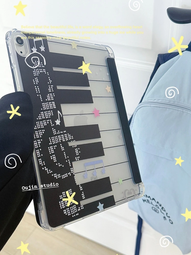Creative Note French Piano Star Y2K Tablet Case For iPad Pro 11 12.9 13 A16 M2 M4 M3 M5 5/6/7/8/9/10/11th Mini Air 3 4 5 6 Cover