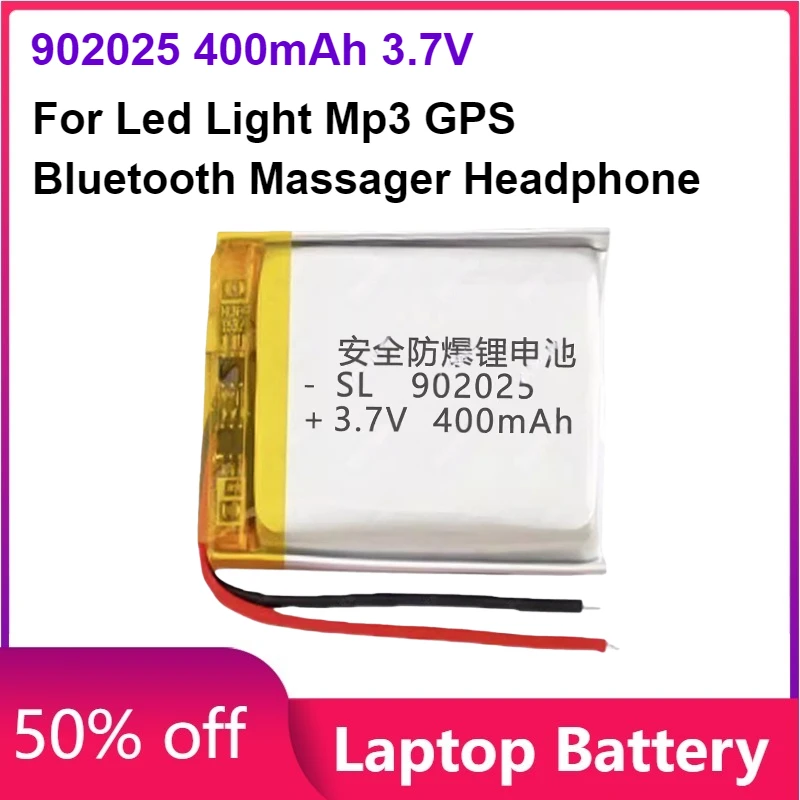 

902025 400mAh 3.7V Polymer Battery with Protective Board 2-wire Output for Led Light Mp3 GPS Bluetooth Massager Headphone