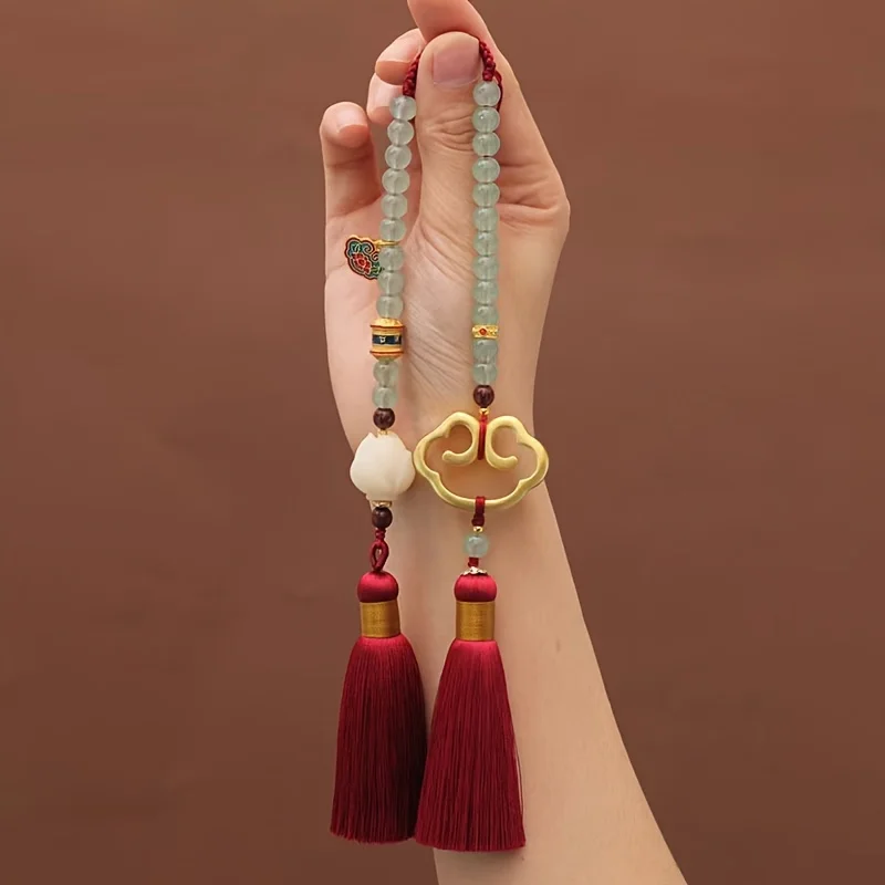 Car Hanging Pendant Ornament with Chinese Ruyi Gift with Tassel Feng Shui Fu Symbol Brings Peace & Safe Driving Luck Decoration