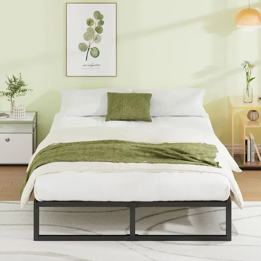Estrutura de Cama de 12 Polegadas, Plataforma de Metal Resistente, Sem Necessidade de Box Spring, Montagem Fácil, Silenciosa, Preta