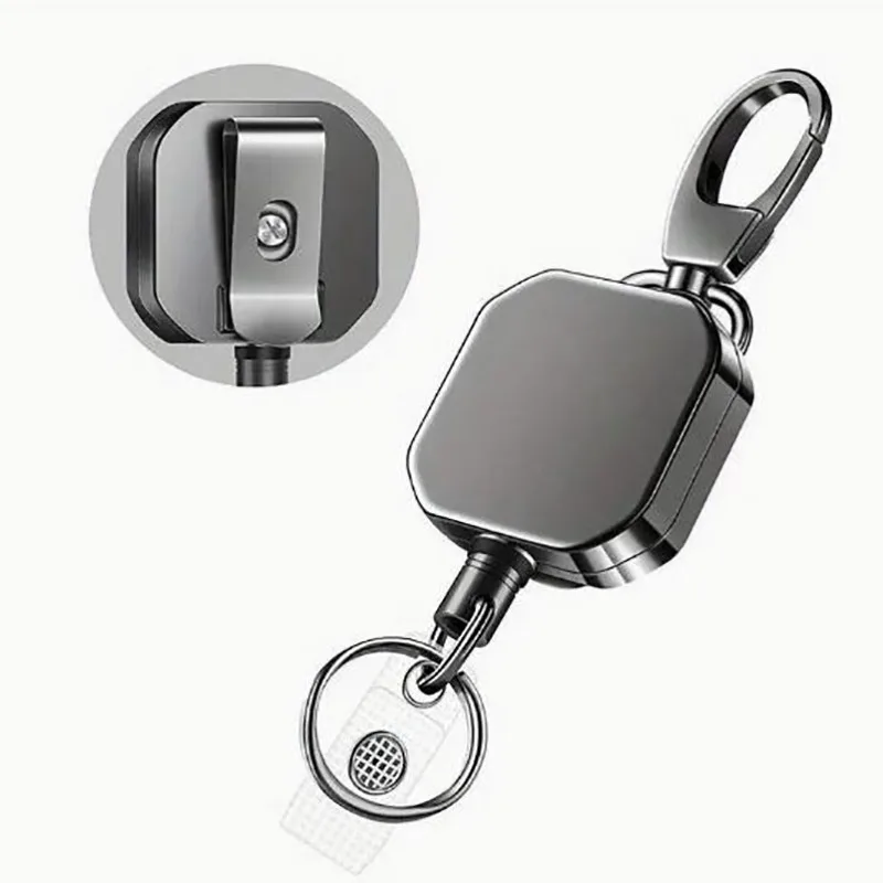 Portable Heavy Duty Metal Retractable Carabiner Keychain Belt Badge Reels Clip 28.3 Inch Square Reinforced Steel Wire Cord