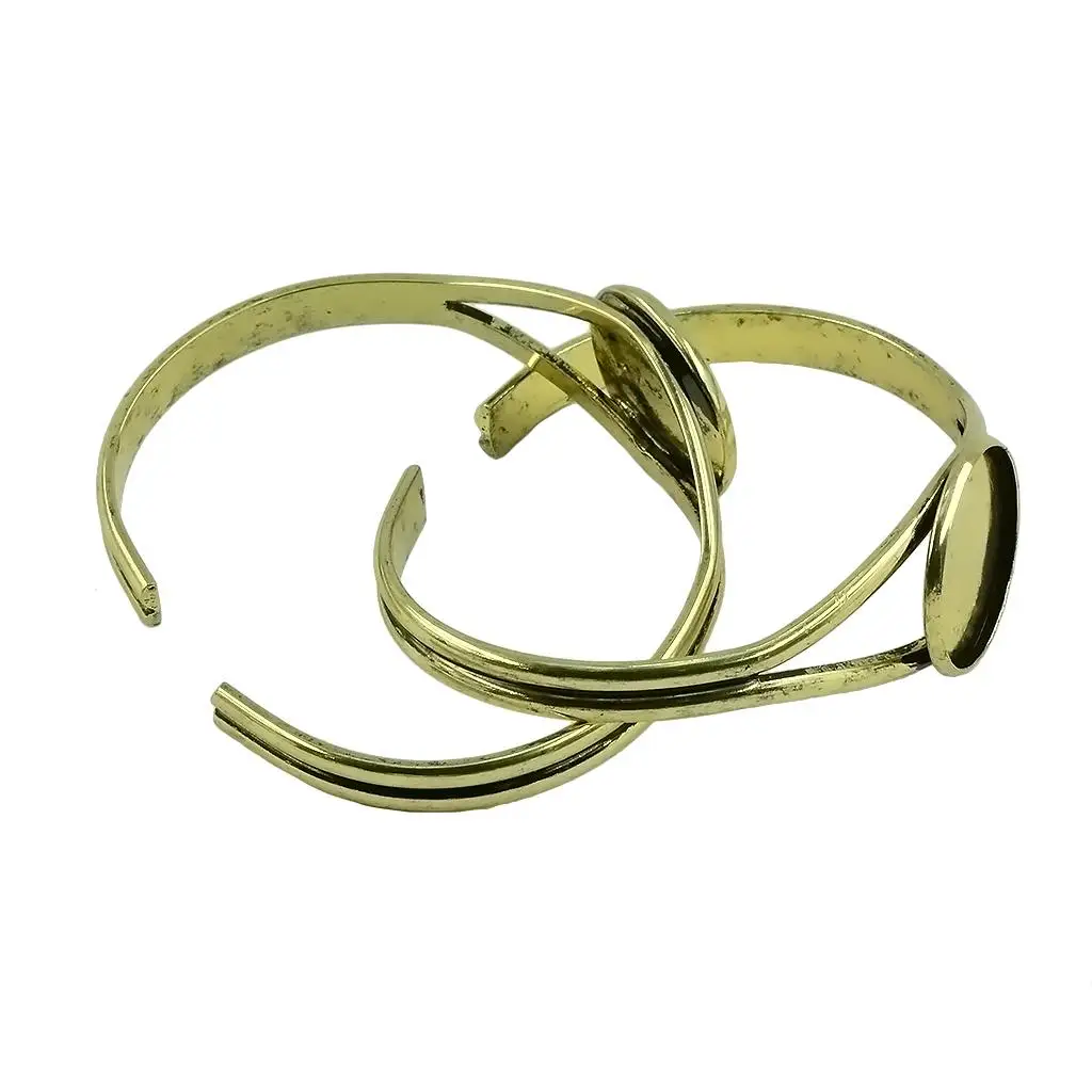Handmade Brass Cuff Bracelet Base Adjustable Round Bezel Bangle for DIY Banquet Accessories