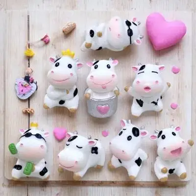 

8 Pcs Cow Figurines Resin Crafts Decor Cartoon Statues Small Toys Durable Mini Animal Statues Garden Landscaping
