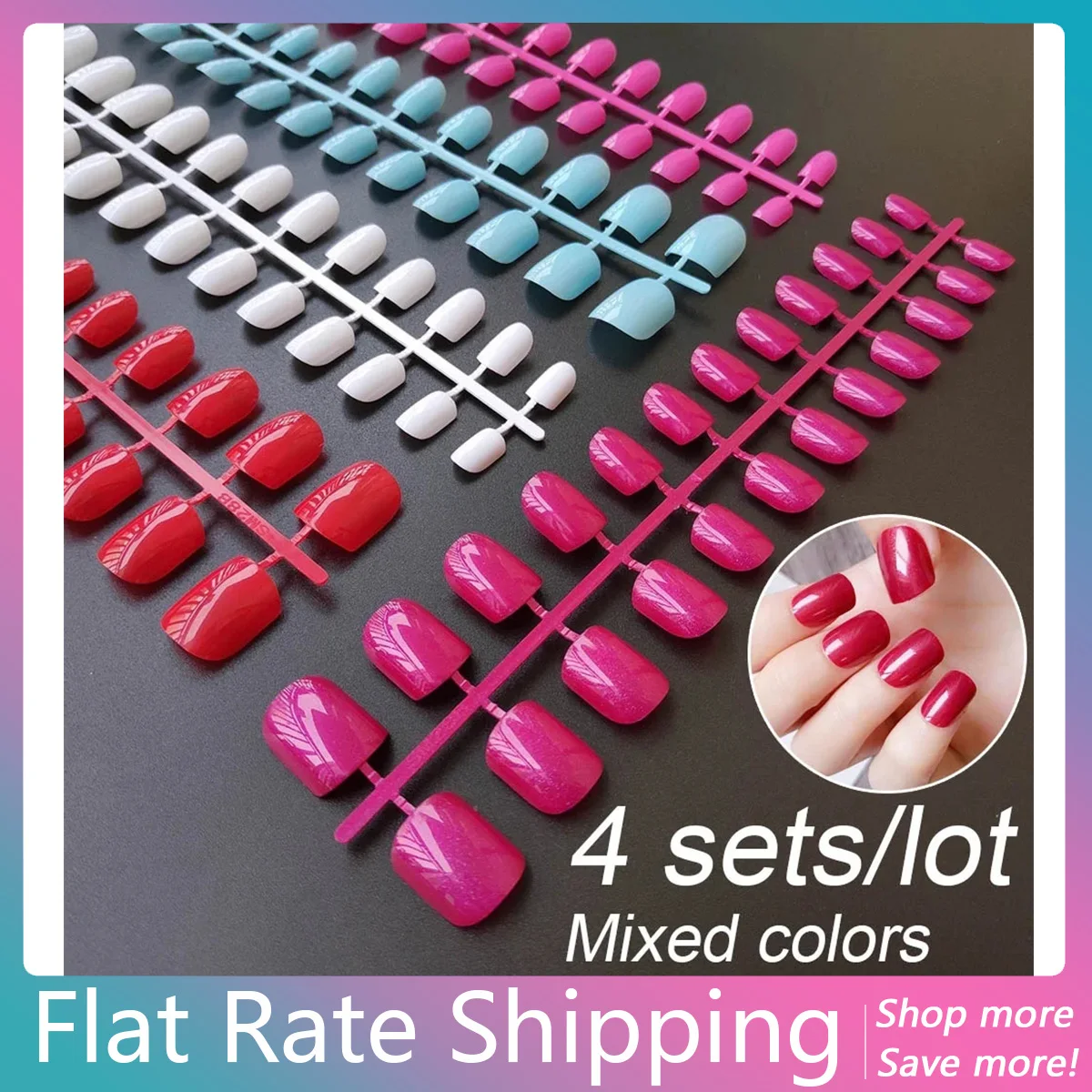 

4 Sets/lot Mixed Colors False Nail Tips Short Full Cover Square Fake Nails Comfortable Multicolor Press On Nails Nail DIY