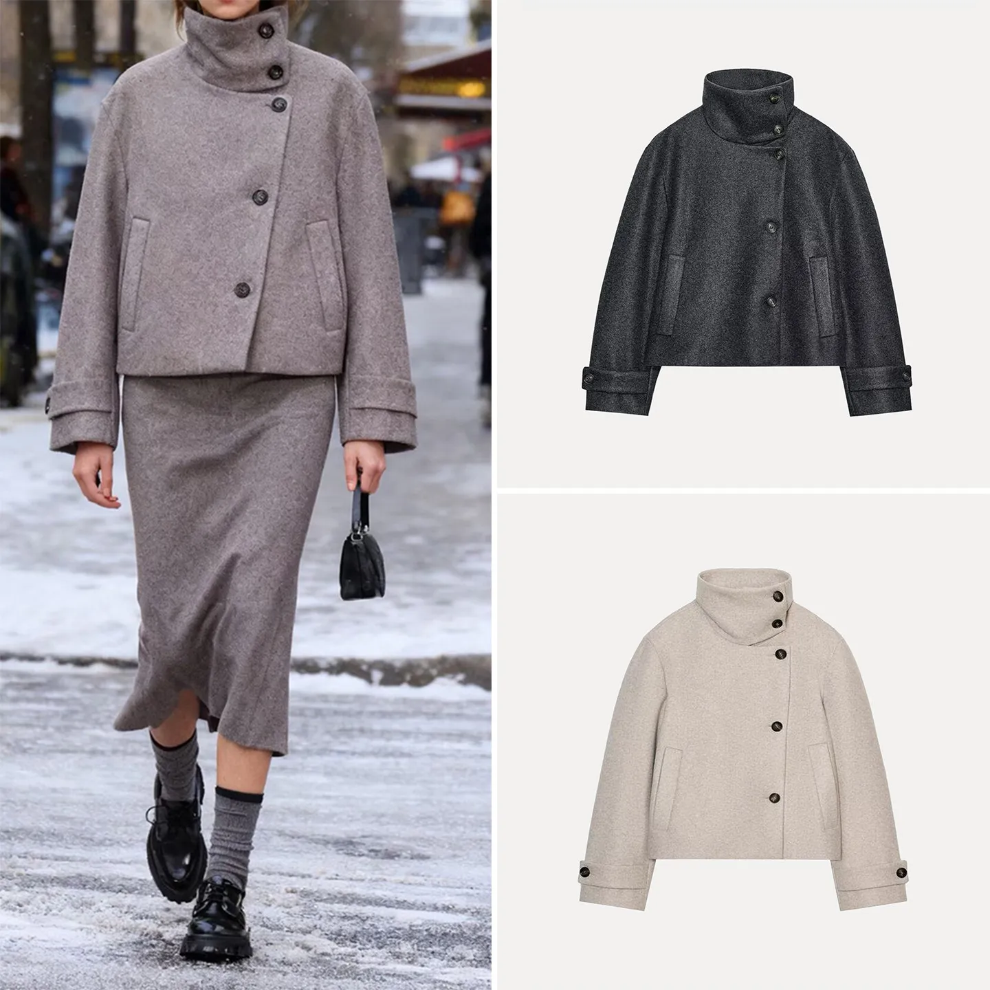 

Z Women's Faionable Pure Color Stand Collar Jaet 2025 New Arrival Simple Elegance Long Sve ort Coat Button Closure