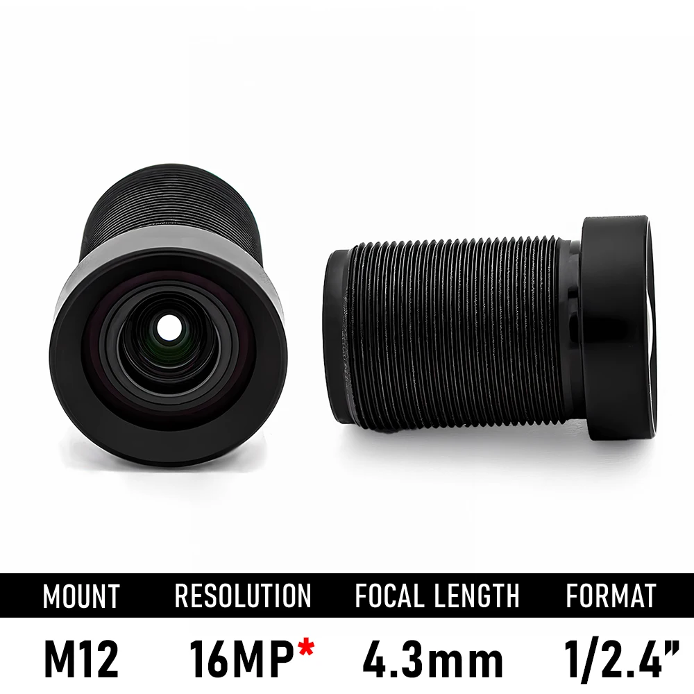 

16MP HD 4.3mm 71° No Distortion CCTV Lens M12 Mount F3.0 Aperture 1/2.4" Format with 650nm IR Filter for Surveillance Camera