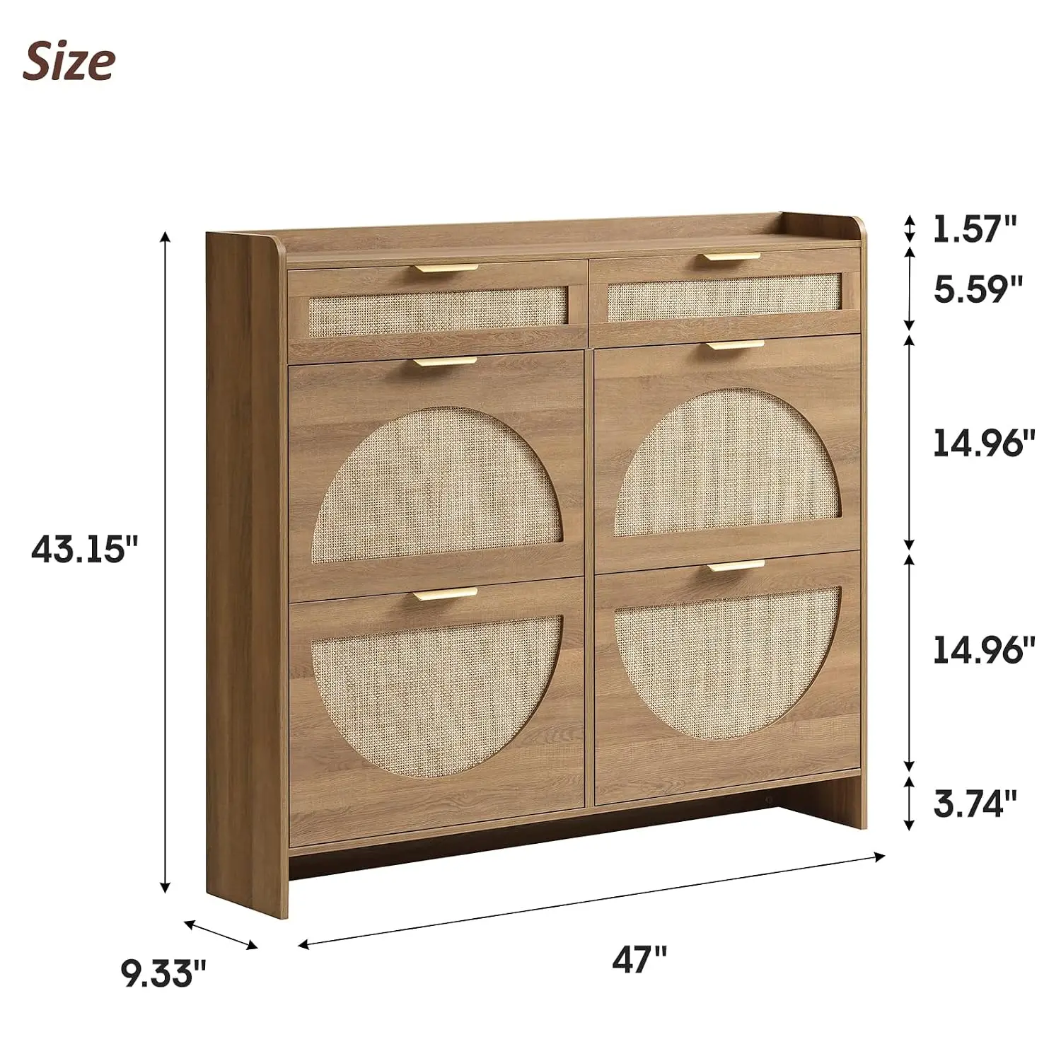 Rattan Shoe Cabinet 4 Flip & 2 Drawers Freestanding Narrow Organizer Entryway Door Hidden Storage Oak, Customized