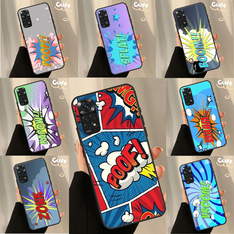 Comic  Speech Bubbles Boom Case For Xiaomi Redmi Note 10 11 8 9 12 Pro Redmi Note 12S 11S 10S 9S 9C 10C 10A 12C Coque