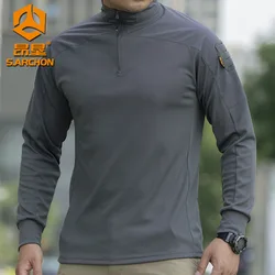 Men Long Sleeve Tactical Shirt Outdoor Combat Training Camouflage Uniform Gym Sport Clothes Tops Stretch Sweatshirt Hiking Shirt