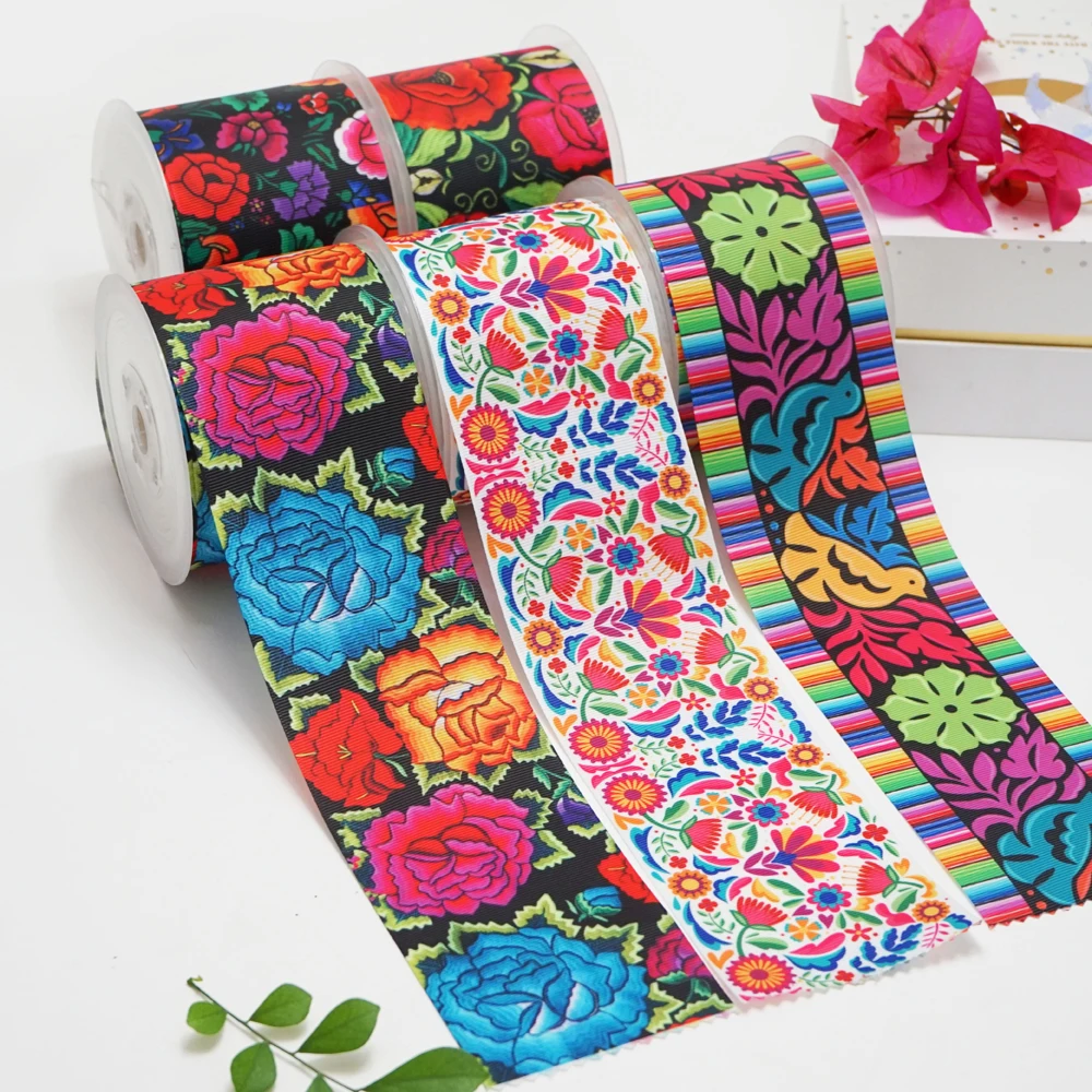 DIY Cartoon Flower Printed Grosgrain Ribbon For Craft Supplies Sewing Accessories 5 Yards. 50107