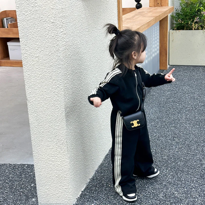 Girl's Sets Children's Long-Sleeved Two Piece Spring Autumn Casual Sports Suit Baby Striped Zipper Clothes 2-8 Years Old image 4