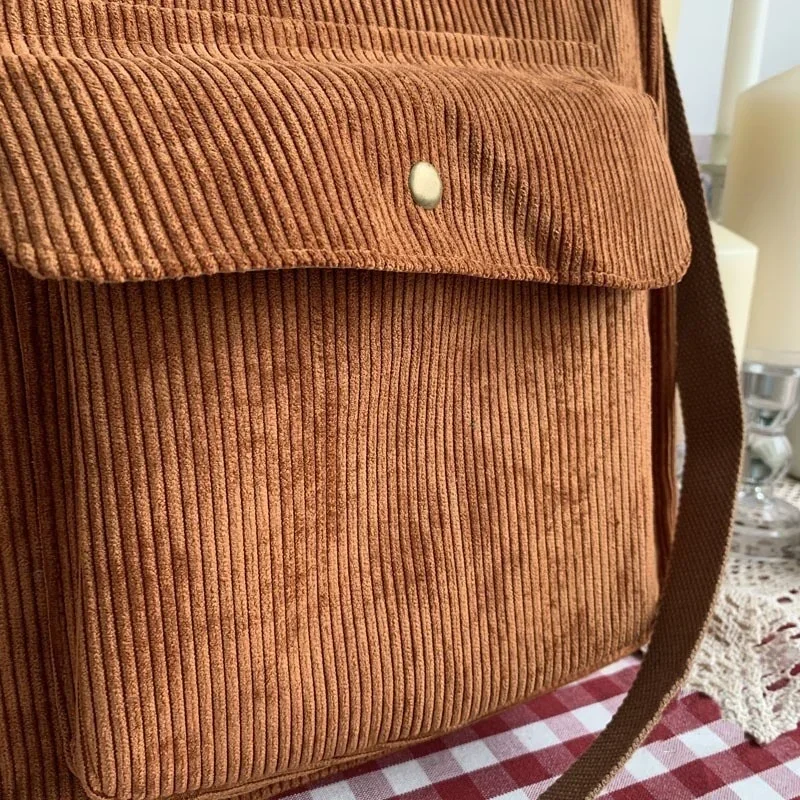 1 Stück Cord-Umhängetasche für Damen, Vintage-Einkaufstaschen, Reißverschluss, für Mädchen, Studenten, Büchertasche, Handtaschen, lässige Tragetasche mit Außentasche – Detail 9
