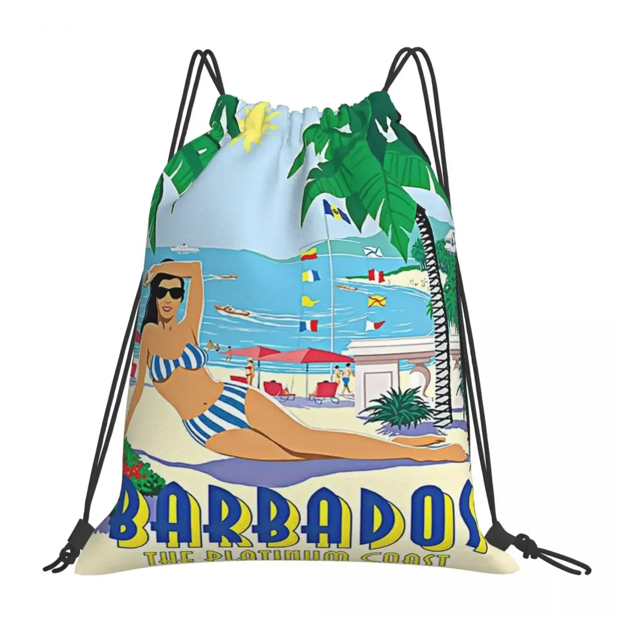 Barbados The Platinum Coast Backpacks Drawstring Bags Drawstring Bundle Pocket Sundries Bag Book Bags For Man Woman School