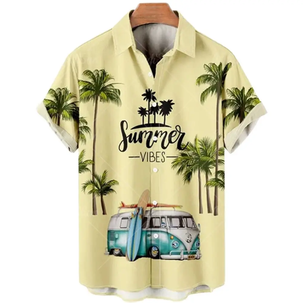 Seaside Holiday Take Men\'s Short Sleeve Collar Shirt New Handsome Loose Sand Beach Of Hawaii Big Yards Camisa Floral Casual