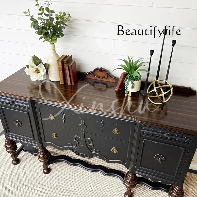 

Шкаф на крыльце контрастного цвета, обеденный боковой шкаф из цельного дерева во французском стиле ретро, встроенный шкафчик у стены с гравировкой