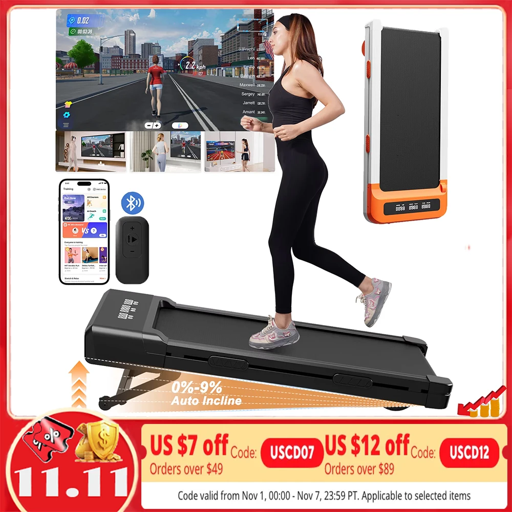 وسادة مشي قابلة للسباق 3.0 حصان تحت المكتب مع سرعة 9% مائلة قابلة للتعديل 1-6 كيلومتر/ساعة شاشة عرض LCD تحميل 136 كجم للمنزل #1