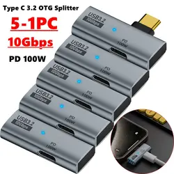 2-in-1 USB OTG Type C Adapter with Type C 100W PD Fast Charging OTG Converter 10Gbps Data Transfer for iPhone 15 Tablet Macbook