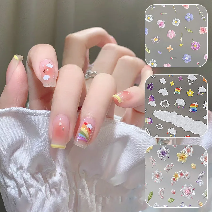 Regenbogen Ölgemälde Schmetterling Blumen Nagelaufkleber Hochwertiges Design Klebeaufkleber Nail Art Dekoration Nagelzubehör