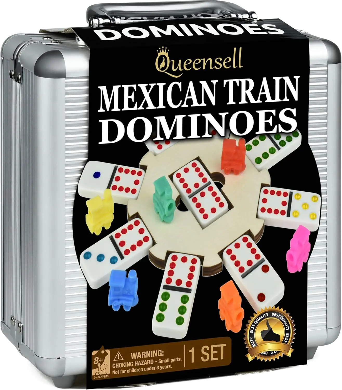

Mexican Train Dominoes Set with Wooden Hub, Double 12 Dominos for Family Game Night Ages 8+