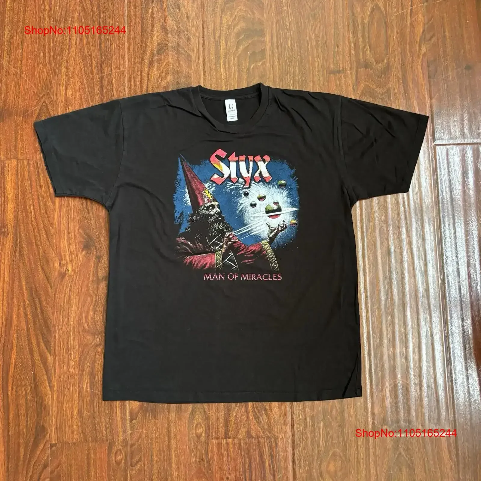 Vtg Styx T Shirt Size L Man Of Miracles Rock Band Music Black Y2K vintage Washed homme Casual Stretched streetwear Breathable