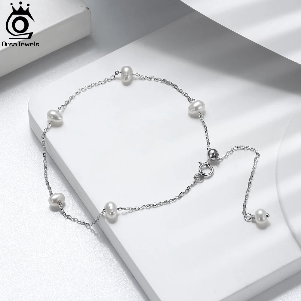 

ORSA JEWELS, браслеты из натурального жемчуга, цепочка для женщин, подарок, стерлинговое серебро 925 пробы, простые изящные жемчужные очаровательные свадебные браслеты OGPB08