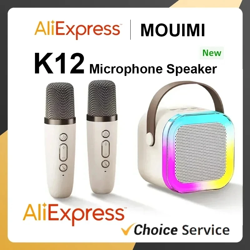 

MOUIMI K12 Mini Speaker Colorful Lights Mic Loudspeaker Wireless Bluetooth Microphone Audio Students Sing at Home KTV Karaoke