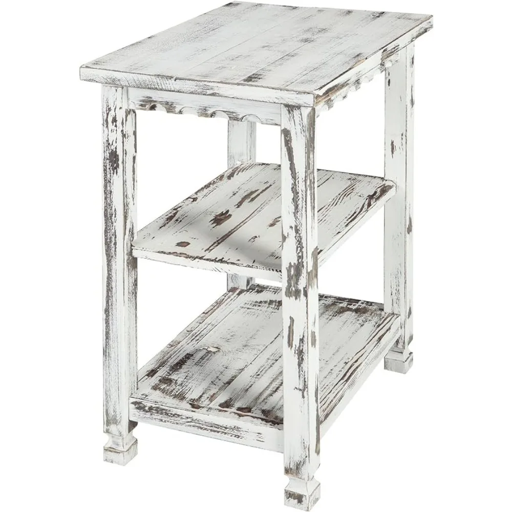 

Rustic Cottage End Table With 2 Shelves Dining Tables Basses White Antique 15"D X 20"W X 27"H Bed Side Table for Bedroom