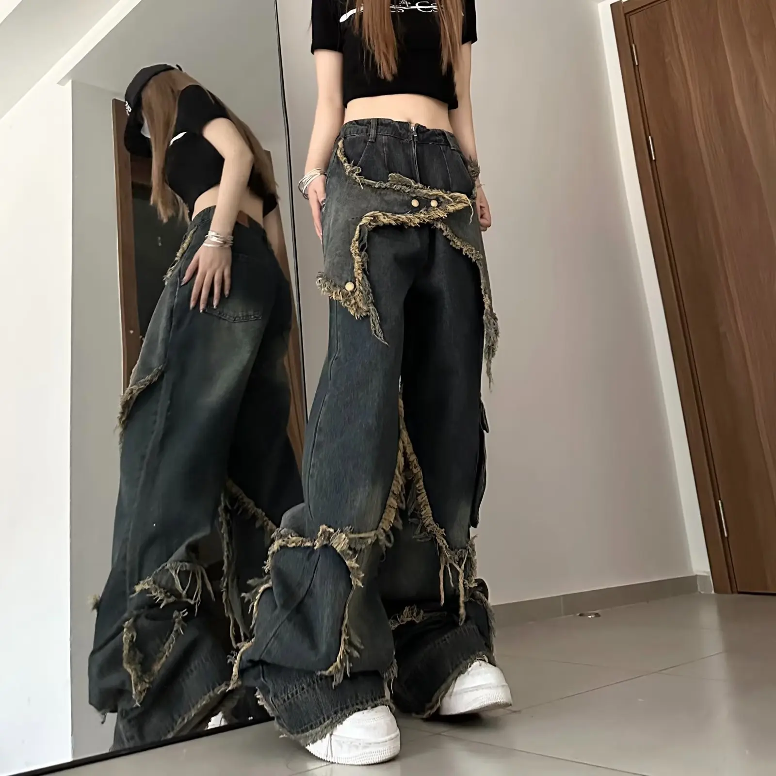 

Y2K jeans high street Korean Streetwear Oversize Star Aesthetic Straight Trousers Wide Leg Jeans Grunge Denim Pants Women Clothe