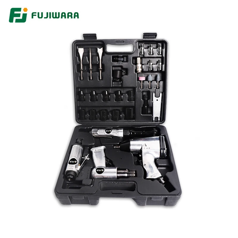 

FUJIWARA 4pcs Pneumatic Tool Set, Air Shovel 340N.M Torque Wrench, 68N.M Ratchet Wrench, Pneumatic Grinding Machine Air Hammer