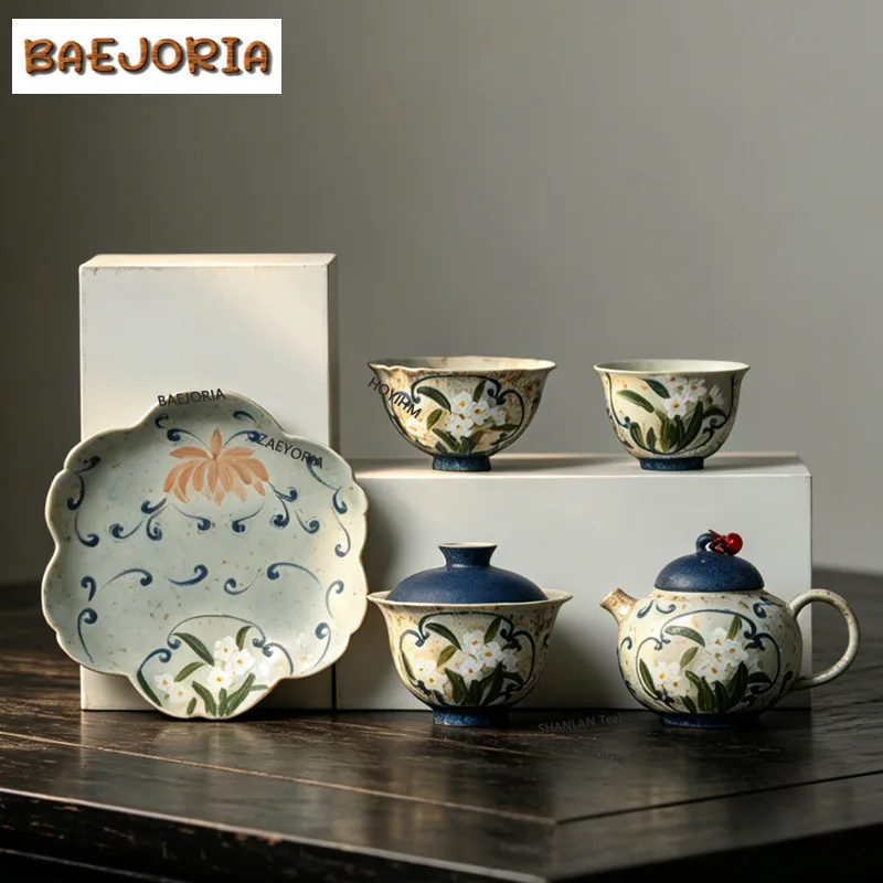 BAEJORIA 100ml Hand-painted Narcissus Teacup Boutique Tea Bowl Tea Pair Tea-tasting Personal Cup Chazhan Master Cups Craft
