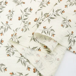 0.5m/1m/2m 100% Cotton Double Layer Crepe Baby Fabric Retro Leaf Fruit Print Soft DIY Baby Pajamas Towel Clothes Sewing Fabric