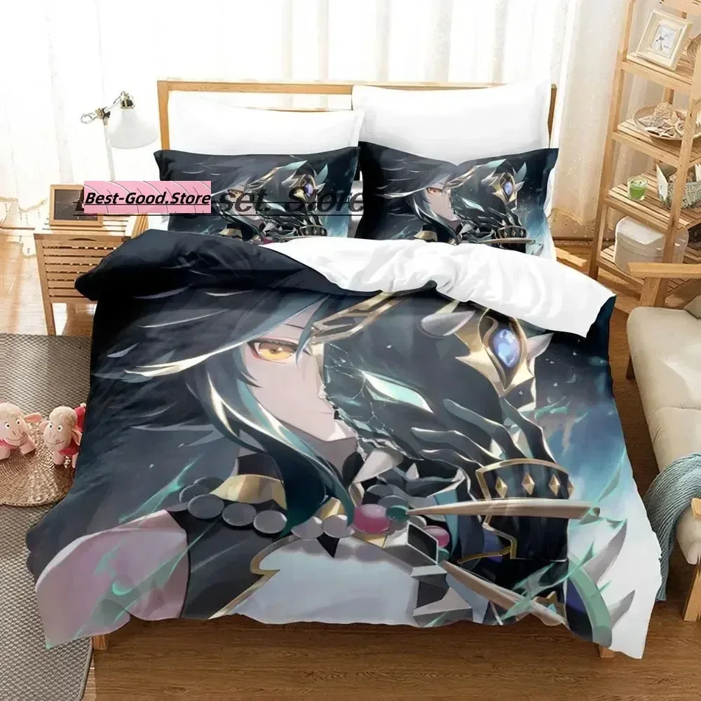 

Game Genshin Impact Xiao Genshin Impact Bedding Set Duvet Cover Sheet Printed Pillowcase Full Queen King Size Comforter Bedroom