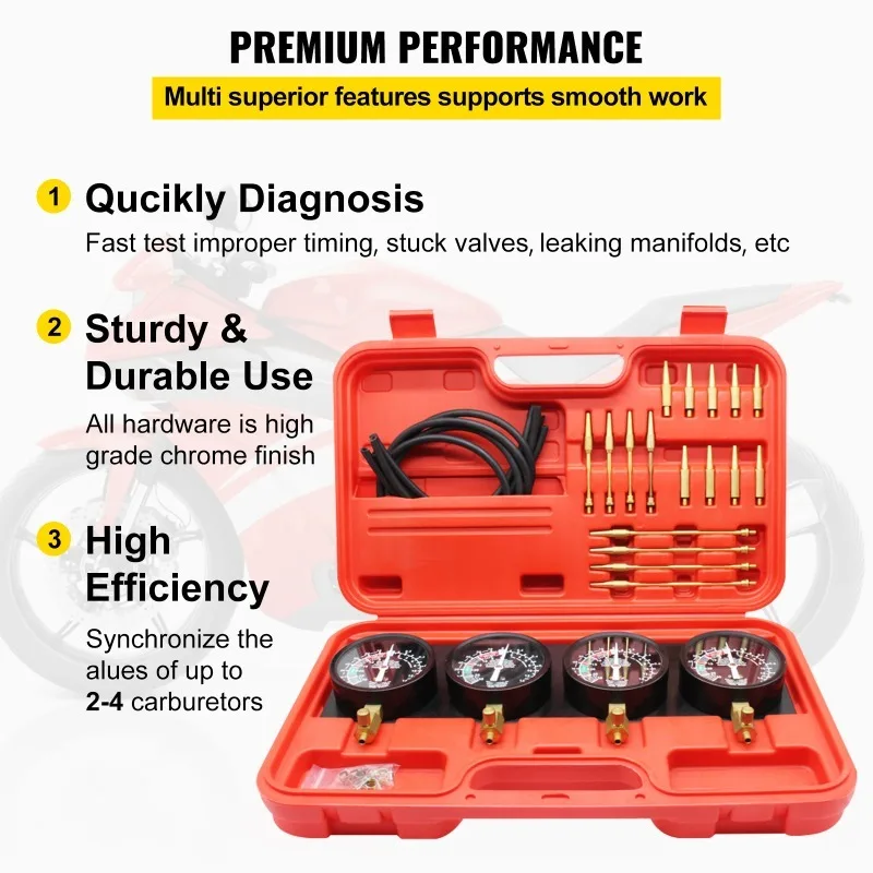 Fuel Vacuum Carburetor Synchronizer Carb Tools sync 4 Gauge Set with Rubber Hose Vacuum Balancer Meter Kit Motorcycle view 4