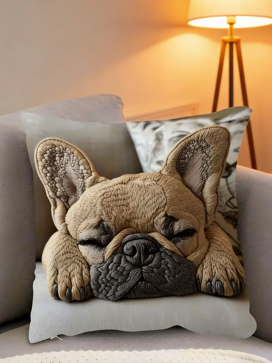 Unique 2D Flat-Printed Dog Face Pillowcase: Non-real Embroidery Design Sofa Cushion Cover, Home Decoration, 2D Printing