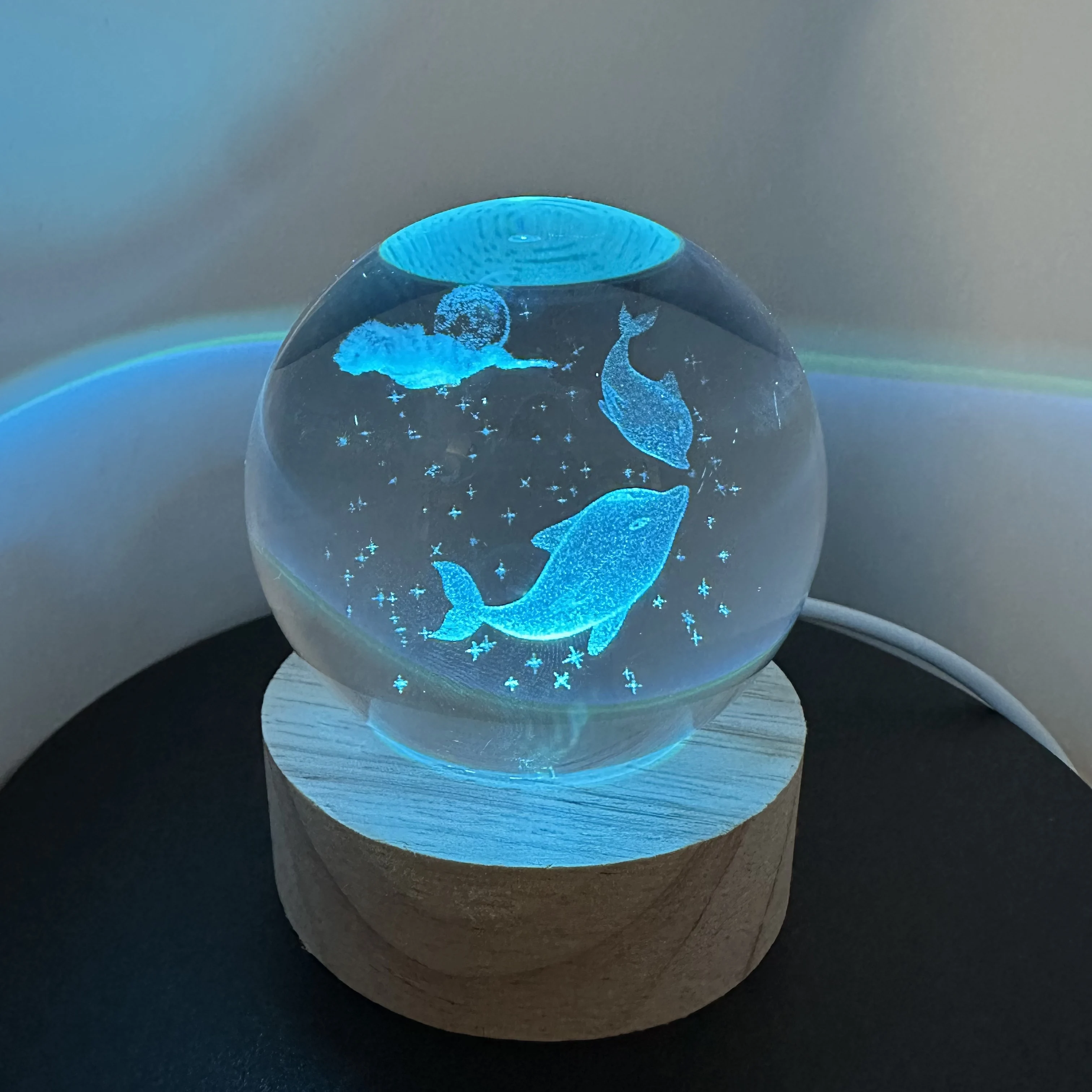 1 قطعة كرة كريستال دولفين ضوء الليل-توهج المحيط السحري مع إضاءة LED مهدئة موضوع البحر ديكور متوهجة دولفين كريستال