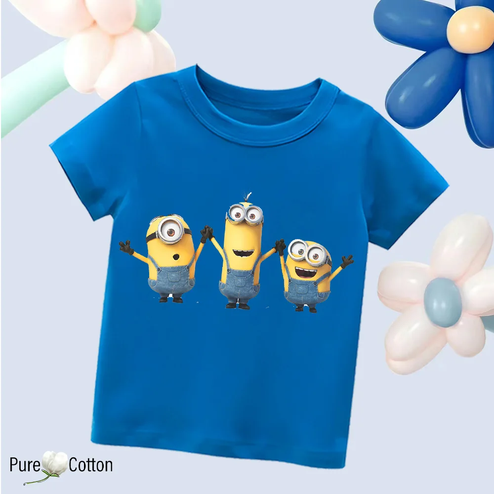 Cartoon Disney Minions Fun Leisure Quality Summer Outdoor Wear Cotton Children\'s T-shirt Y2K Boys and Girls Home Furnishings