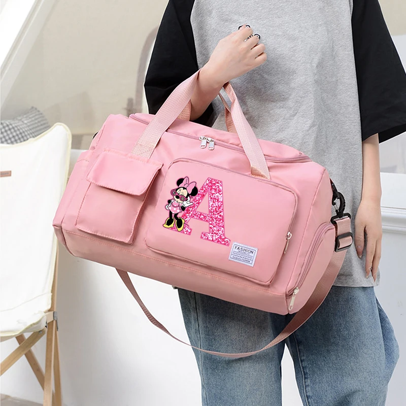 Minnie Mickey Mouse Disney Women Carry on Travel Bag Lady Gym Weekend Duffle Bags with Shoe Compartment Sport Fitness HandBag