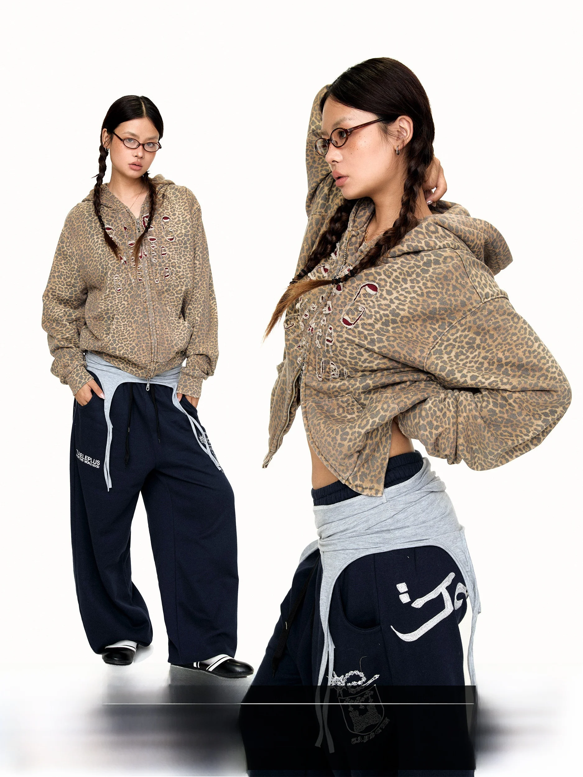 American Retro Style Loose Fit Leopard Print Hooded Cardigan Sweater Women's Autumn New Arrival Zipper Coat Casual Comfortable