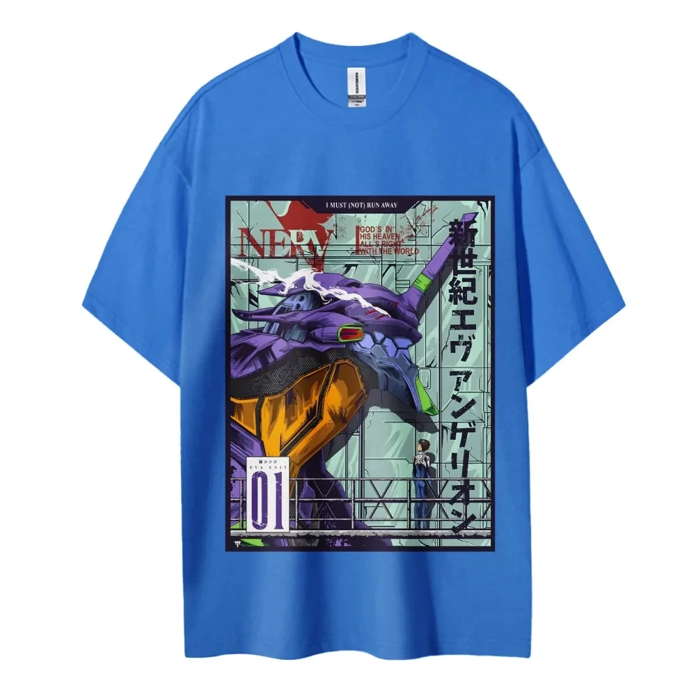 Neon Genesis Evangelion Cotton Unisex Crewneck Anime T-Shirt Comfortable Short-sleeved Sports and Casual Men's and Women's Tops