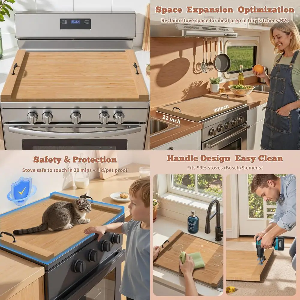 

Bamboo Noodle Board 30x22 Inches - Electric Stovetop Cover with Handles, RV Kitchen Cutting Board