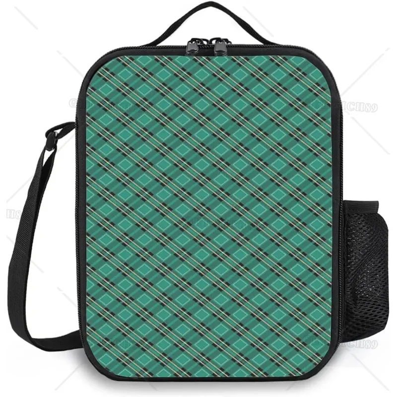 Plaid Insulated Lunch Bag for Women/Men Little Hearts Reusable Lunch Box with Adjustable Shoulder Strap for Office Work Picnic