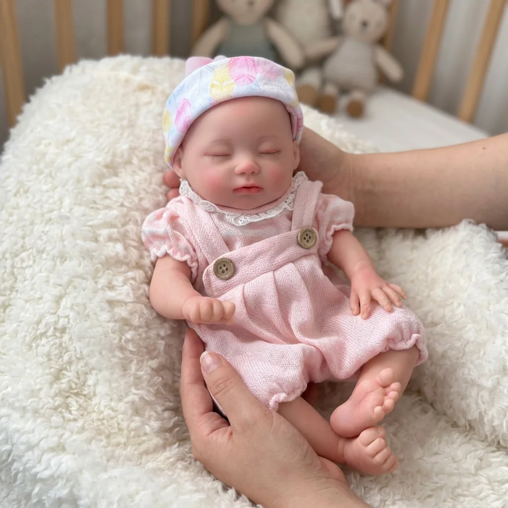 13 Inch Full Body Silicone Reborn Doll Closed Eyes Sleeping Design Hand Painted Soft Touch Collectible Home Display Holiday Gift