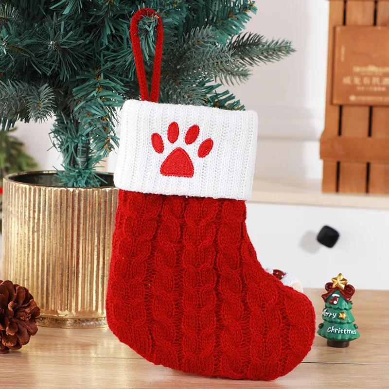 Christmas Stocking Drop Ornaments Cute Alphabet Red Soft Knitted Xtmas Tree Socks with Letters Gift Bags Holders Pendant Decor