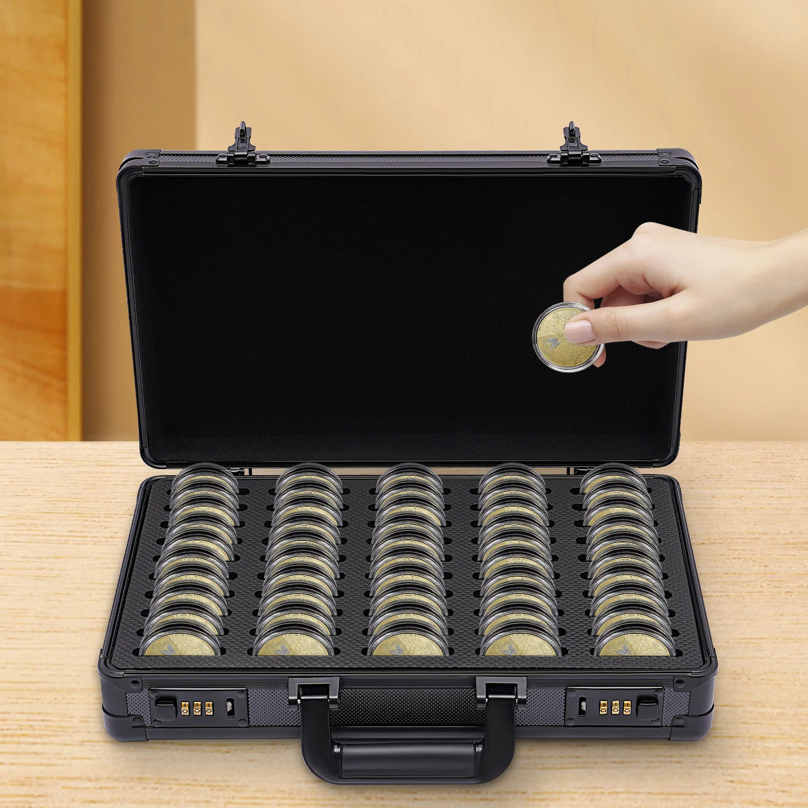 

Aluminum Coin Slab Holder with Handle,Coin Holder Display Case,Compartments for 50 Coin Slabs,To Parties, Airports, Travel