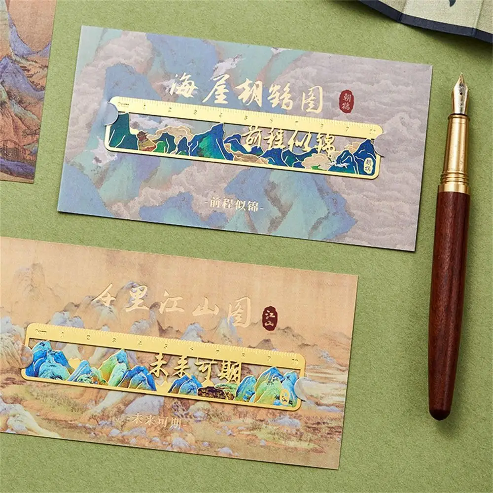 Mountains Landscape Ruler Bookmarks Book Holder Retro Floral Flowers Metal Bookmarks Hollow Reading Book Clip Decorative Gift