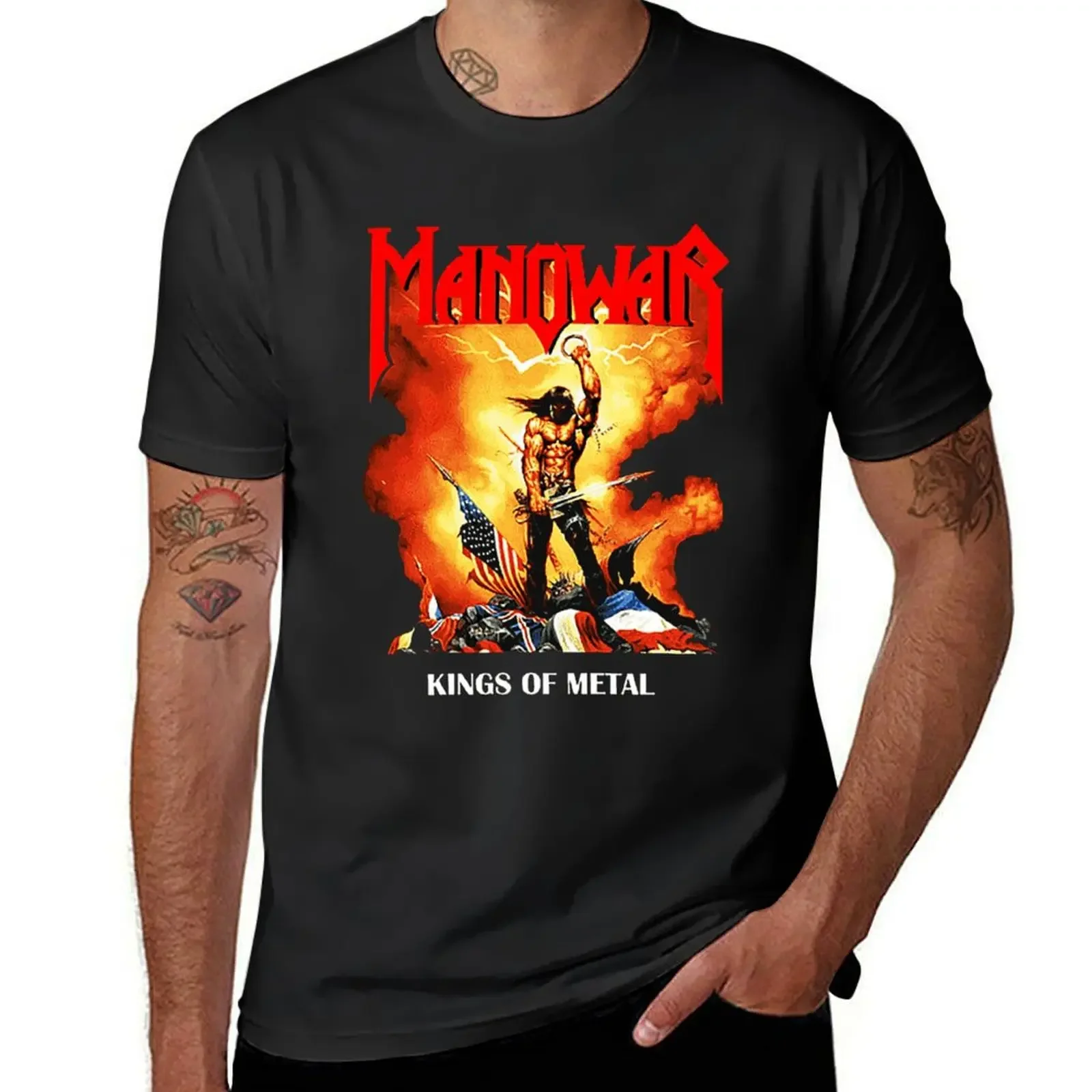 

Футболка Manowar мужская с рисунком аниме, хлопковая Приталенная футболка оверсайз