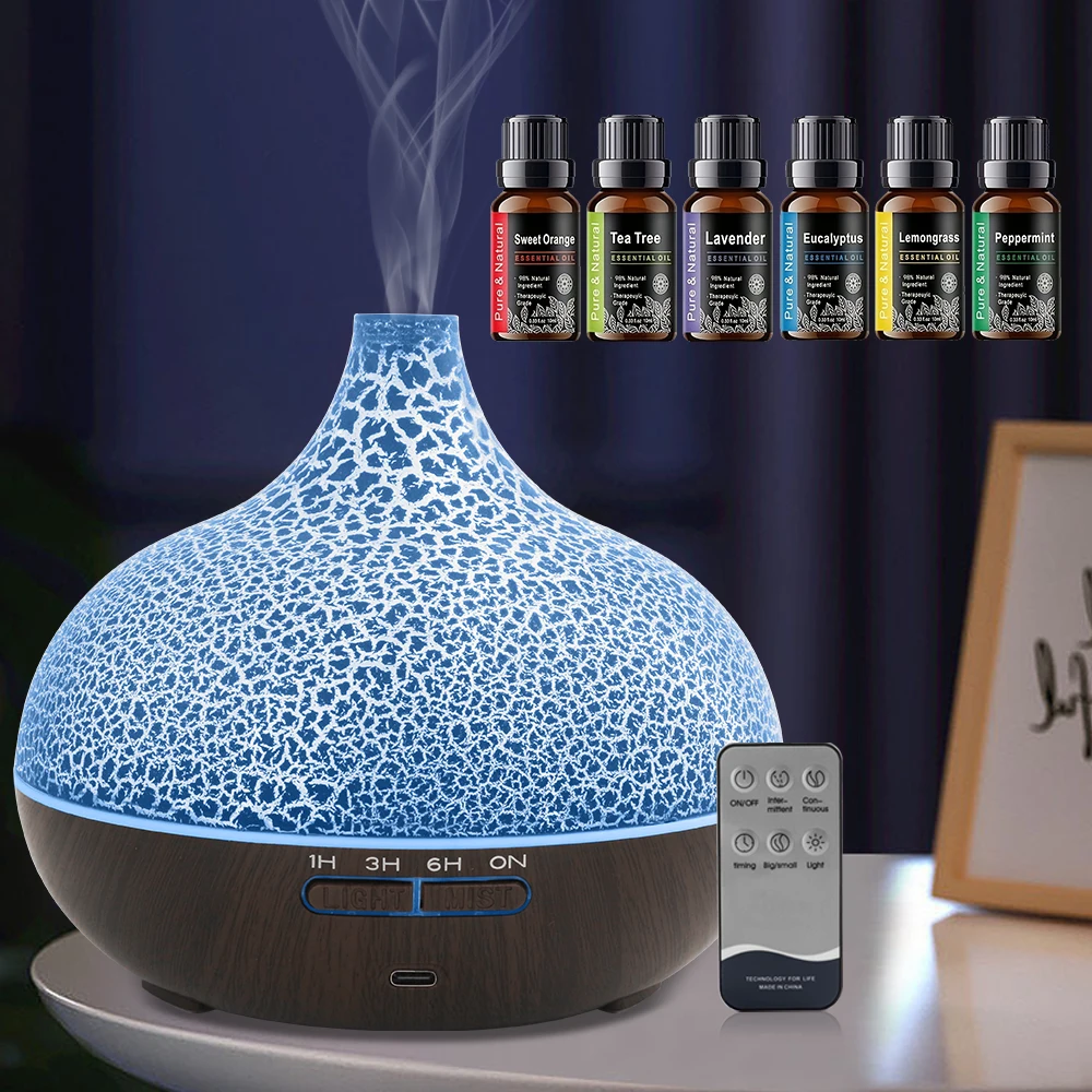 550ml Aromatherapy Diffuser Crack Design Ultrasonic Humidifier with Remote Control & Auto Shut-Off for Large Room & Better Sleep