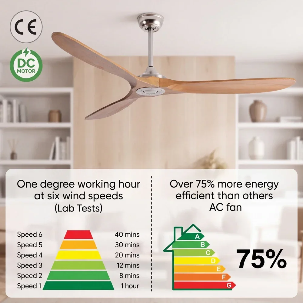 42 52 60 inch 3 Wood Blade Ceiling Fans DC Motor Remote Control Ceiling Fan For Living Room Restaurant /Factory/coffee