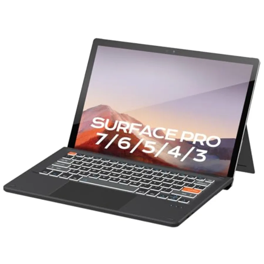 

Клавиатура Surface Pro 12,3 дюйма с сенсорной панелью и подсветкой клавиш, ультратонкая беспроводная Bluetooth-клавиатура черного цвета, совместимая с S