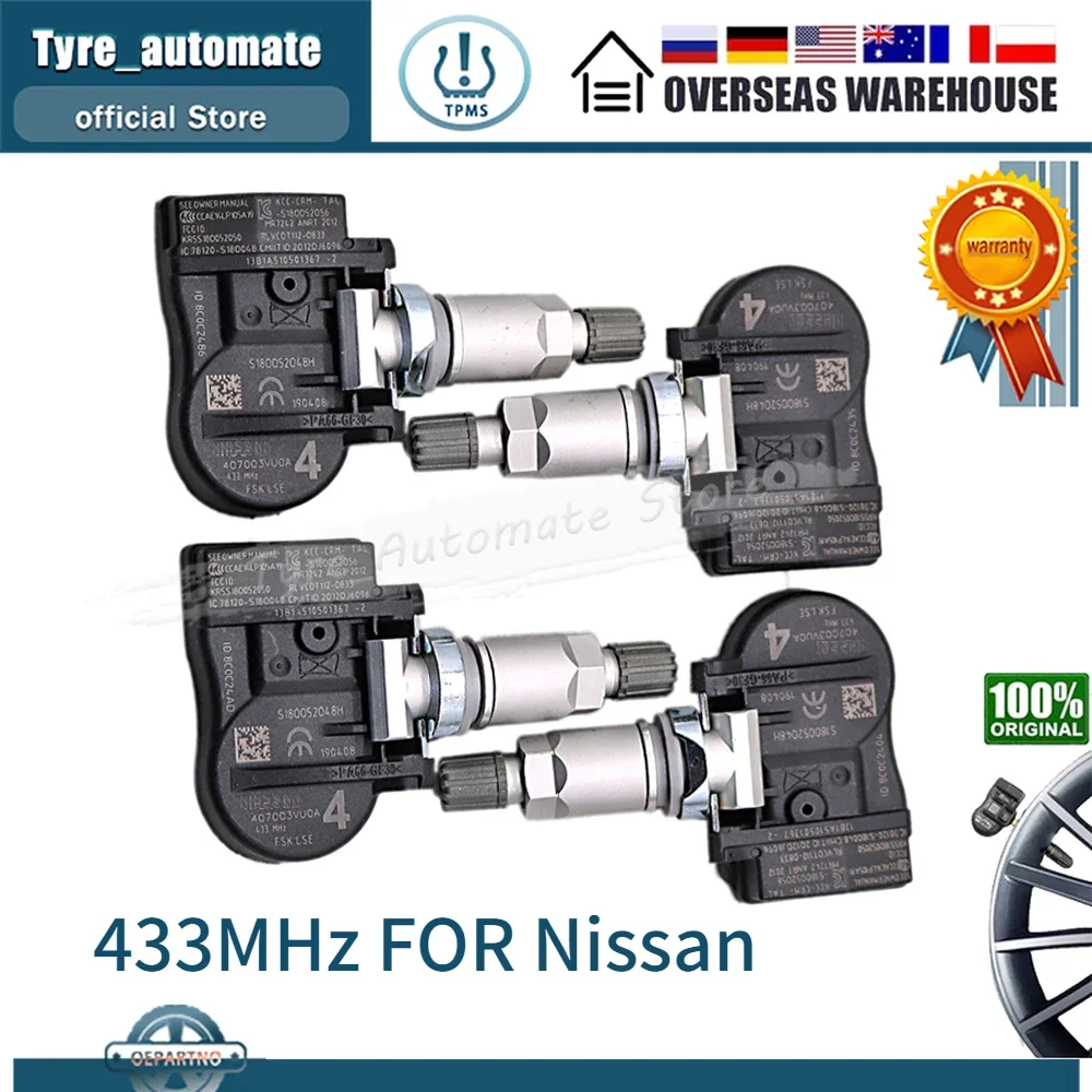 

4PCS 433MHz TPMS Sensor 40700-3VU0A Tyre Pressure Sensors FOR Nissan Pulsar Qashqai II TIIDA TEANA X-Trail Rogue 407003VU0A